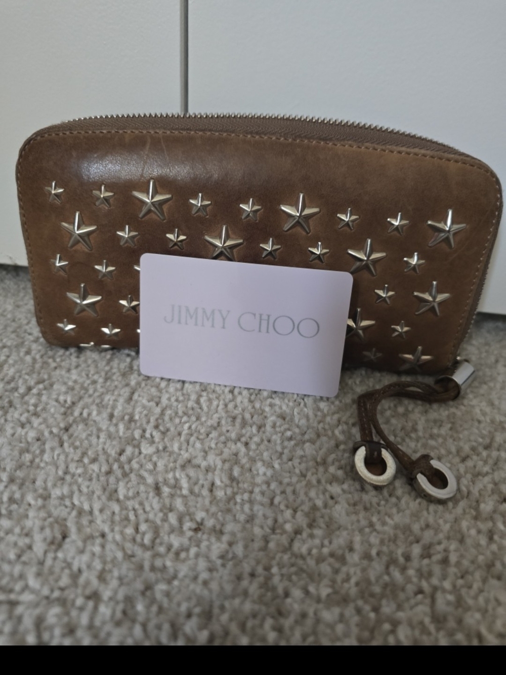 Jimmy Choo Brown Star-Studded Leather Wristlet Wallet - Picture 7 of 12